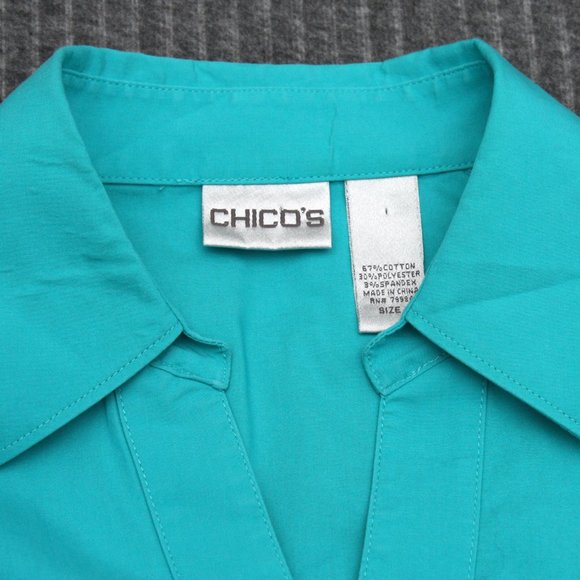 Chico's Long Sleeve Button Front Blouse sz 1 Teal - Picture 5 of 5
